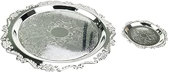Quluxe Round Platter Serving Tray Metal Reusable Decorative Appetizer Platter Dessert Plate for Kitchen Party Centerpiece Display, 2 Pcs Silver (4 Inch+10 Inch)
