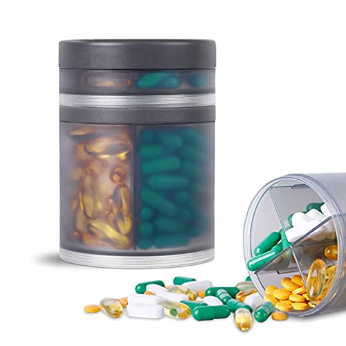 KIGI Tablettenbox Rund 7 Tage Morgens Mittags Abends, Pillendose Klein, Tragbar für Reisen, Medikamentenbox Große Fächer für Nahrungsergänzungsmittel, Vitamin und Fischöl (Grau) Cover