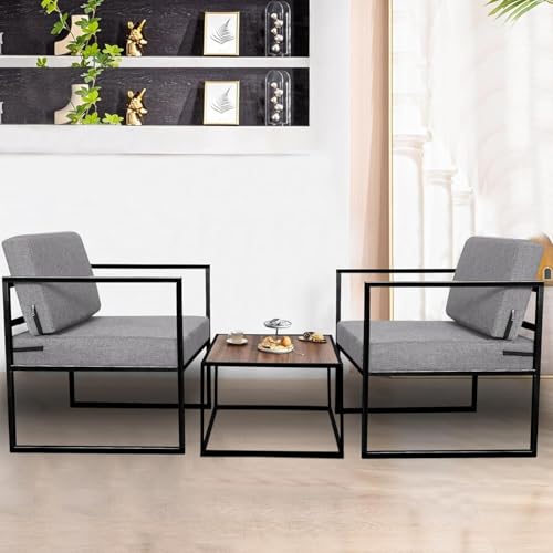 Image of ( Indoor-Outdoor |Living Room| Balcony| Garden| Chair Table Set 1 + 1 & 1 Table| Furniture Set|Chair Table Set - Color Grey