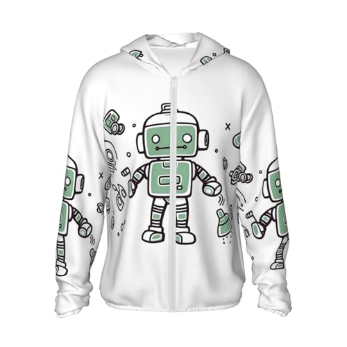 Men's Sun Protection Hoodie UPF 50+ Light Jacket Long Sleeve Sun Shirts Line Robot Rash Guard XX-Large Black