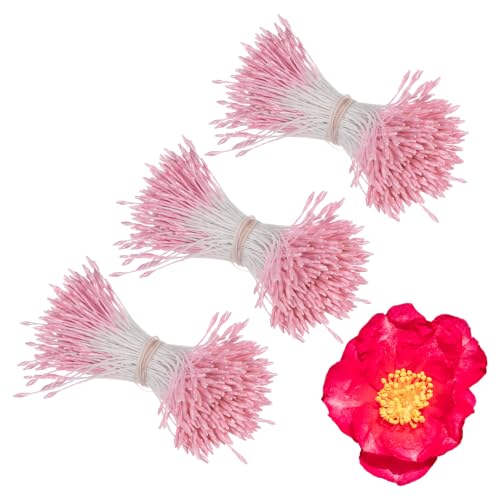 M METERXITY 1080 Pack Double Heads Flower Stamen-1mm Artificial Flower Stamen Pistil Matt Pearl Floral Stamen, Apply to DIY Cake Craft/Christmas Card/Wedding Home Decor(Pink)