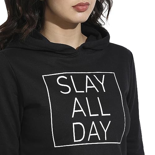 Image of PINACOLADA Women's Typographic Print Hoodie with Ribbed Hem for Casual Wear | Pull On Closure | Hooded Neck | Long Sleeve | Cotton Sweatshirt Crafted with Comfort Fit for Everyday Wear