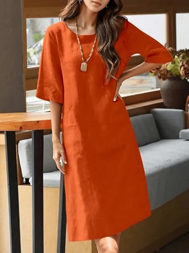 Women's Casual Loose Fit Mid-Length Short Knee-Length Skirt Dress with Pockets Midi Dress3