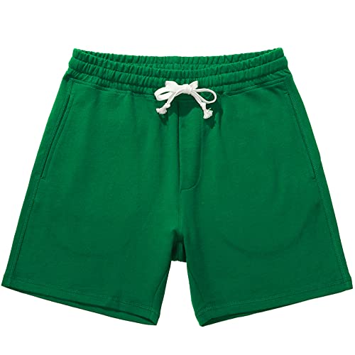 AMY COULEE Mens Athletic Workout Shorts 5.5' Cotton Casual Shorts Elastic Waist Joggers Sports Sweat Shorts (Green, XL)