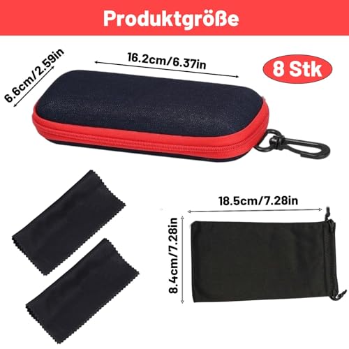 MigWoo 4 Stück Brillenetui aus Denim mit Reißverschluss – Hartschalen-Etui für Sonnenbrillen & Optische Brillen – Stoßfest & Kratzgeschützt – Inklusive 2 Mikrofasertücher und 2 Aufbewahrungsbeutel