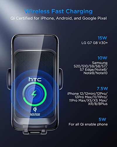 Htc Wireless Car Charger & Car Phone Holder 2 In 1, 15W Auto Clamping Cradle Qi Fast Charging Car Air Vent Phone Mount Compatible With Iphone 13/13 Pro/12 Pro Max, Samsung Galaxy S22 S20 10+ S9+S8 #TOP1