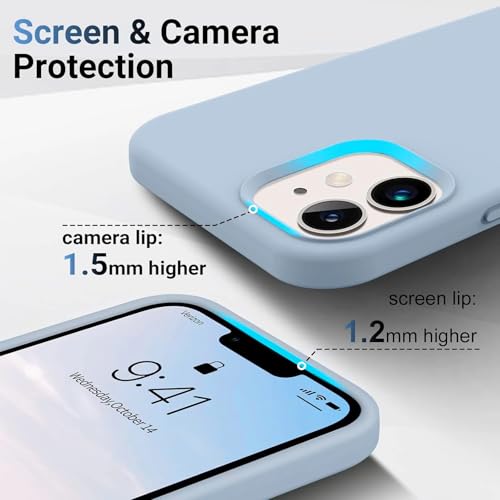 Image of Premium Liquid Silicone Case for iPhone 12 & 12 Pro - Slim Full Body Protective Back Cover with Soft Microfiber Lining, Anti-Slip Grip Scratch Resistant Phone Case(Light Blue)
