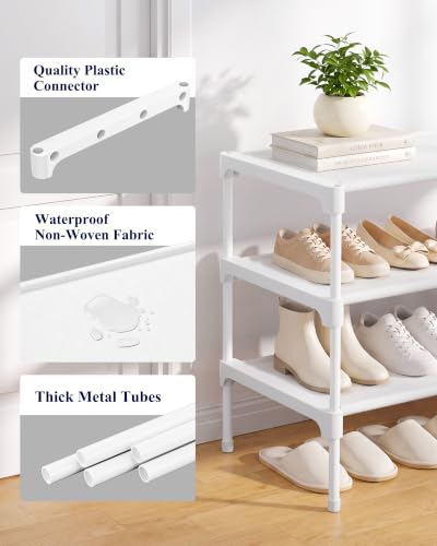 Kitsure-Shoe-Rack-Non-Woven-Shoe-Rack-Shelf-Shoe-Organizer-for-Closet-Entryway-Garage-Corridor-Stackable-Shoe-Shelves-275-Wide-3-Tier-White-Shoe-Organizer-for-Closet-Entryway-Garage-Stackable-Shoe-She