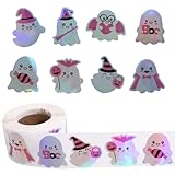 Penitue 500stk Halloween-Geister-Aufkleberrolle, Süßer Rosa Geist Selbstklebende Aufkleber für Partyzubehör Basteln Bonbontüten Wasserflaschen Laptops Sammelalben und Heimwerkerarbeiten (8 Designs)
