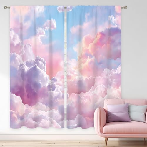 MESHELLY Pink Purple Clouds Curtains 42x63 Inches, Abstract Sky Pastel