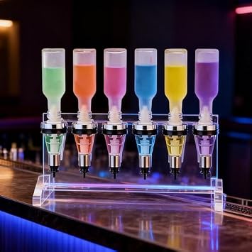 Manual Perfume Dispenser, 6 Bottle Perfume Filling Machine with 6 Pump Heads, 6 Scent Testing Cups, 200ml Each Bottle Capacity, for Stores & Bars - Desktop Mount