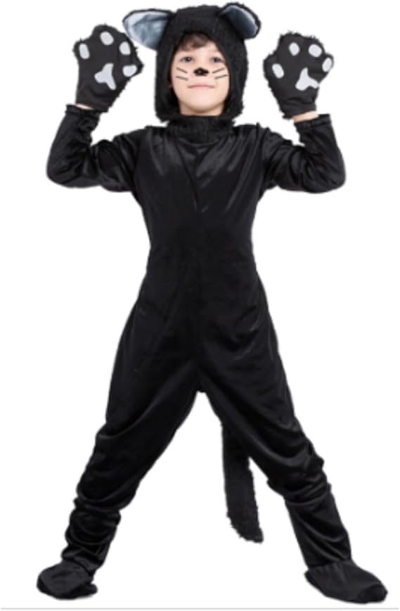 RRCBMD Kids Animal Costume Cute Full Body Animal Cosplay Outfit for Halloween Party Carnival Animal Role Play (Black Cat,130) — image 1