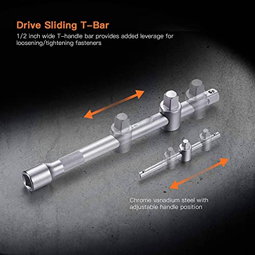 Juego de Llaves de Vaso Profesionales Tacklife, 119 Piezas, Llave de Carraca Reversible de 1/2"y 1/4", Manija Giratoria, Barra de Extensión, Kit de Herramientas Mecánicas para el Auto - Imagen 5