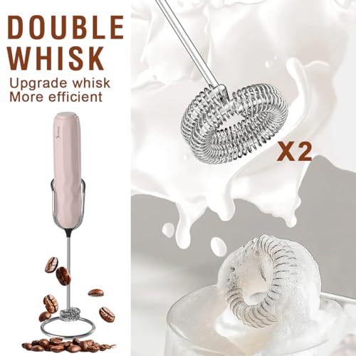 Image of SUPRUS Ultra Fast Handheld Milk Frother Double Whisk with Stand 2 Batteries Stainless Steel for Lattes Cappuccino Matcha Hot Chocolate Coffee Bar Accessories Kitchen Gadgets Gift (Pack of 2)