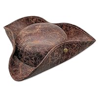 Brown Faux Leather Pirate Hat,Novelty Leather Hat,Tricorn Pirate Hat for Women Men Halloween Costume Cosplay Accessories