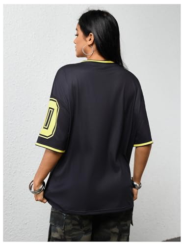 Image of SOLY HUX Jersey Shirts for Women Number Graphic Print V Neck Baggy Tees Hip Hop Streetwear