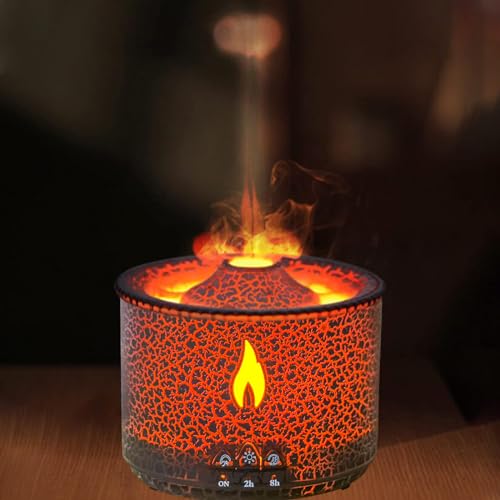 360ML Volcano Humidifier Jellyfish Mist Flame Essential Oil Diffuser With Premium Flame Lights 2 Mist Mode Waterless Auto Shut-Off Air Moisturize for Bedroom Home Officefor Bedroom Home and Office