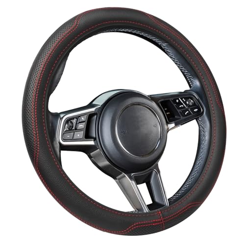 Myshopx Lenkradbezug Echtleder Schwarz - 39-41cm Für Besseren Griff