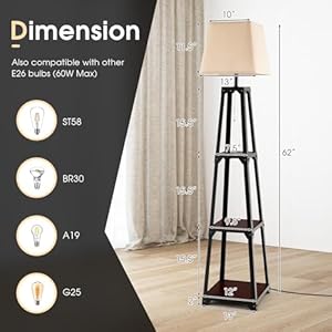 Tangkula Shelf Floor Lamp, 3 Tier Display Floor Lamp with Storage Shelves and Linen Lampshade, Modern Standing Lamp for Living Room Bedroom Office Decor, 62" Tall Corner Shelf Lamp, Black (Square) Tangkula Shelf Floor Lamp 3 Tier Display Floor Lamp with Storage Shelves and Linen Lampshade Modern Standing Lamp for Living Room Bedroom Office Decor 62 Tall Corner Shelf Lamp Black Square