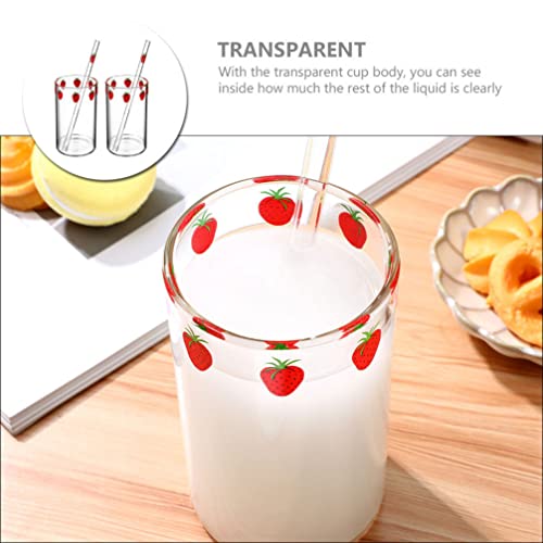 MAGICLULU Strawberry Printed Milk Cup Set of 2 with Straws 4.33Oz Clear Glass Juice Cups for Milk Tea Smoothies Cold Drinks Indoor Use - Image 3