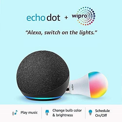 Echo Dot (4th Gen, Black) and Wipro 9W LED Smart Color Bulb combo – Smart Home starter kit at Rs. 2649