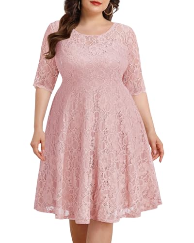 Plus Size Dresses Wedding Guest Pink Cocktail Lace Graduation Dusty Rose Mauve Blush Party Semi Formal Summer Midi Dress