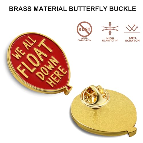 Image of 6 /12 /50 /100Pack Red Balloon inchWe All Float Down Here inch Enamel Lapel Pins Bulk - Metal Horror Lapel Badge Brooch Pin