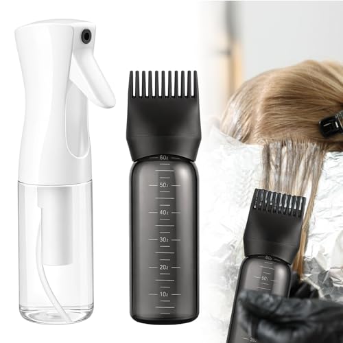 2 Stück Sprühflasche Haare,Haaröl Applikator Set,Hair Oil Applicator,Auftrageflasche Continuous Spray Bottle,Oiling Kopfhaut Flasche,Aplikatorfläschchen für öl Haar,mit Abgestufter Skala Aplikator