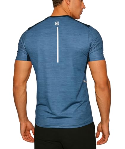 GEEK LIGHTING Men’s Workout Shirts Quick Dry Moisture Wicking Short Sleeve Round Neck Lightweight Reflective T Shirts Blue - image 2