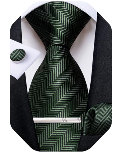 Image of DiBanGu Mens Tie Silk Plaid Striped Necktie and Pocket Square Cufflinks Tie Clip Set with Gift Box Formal Wedding Party