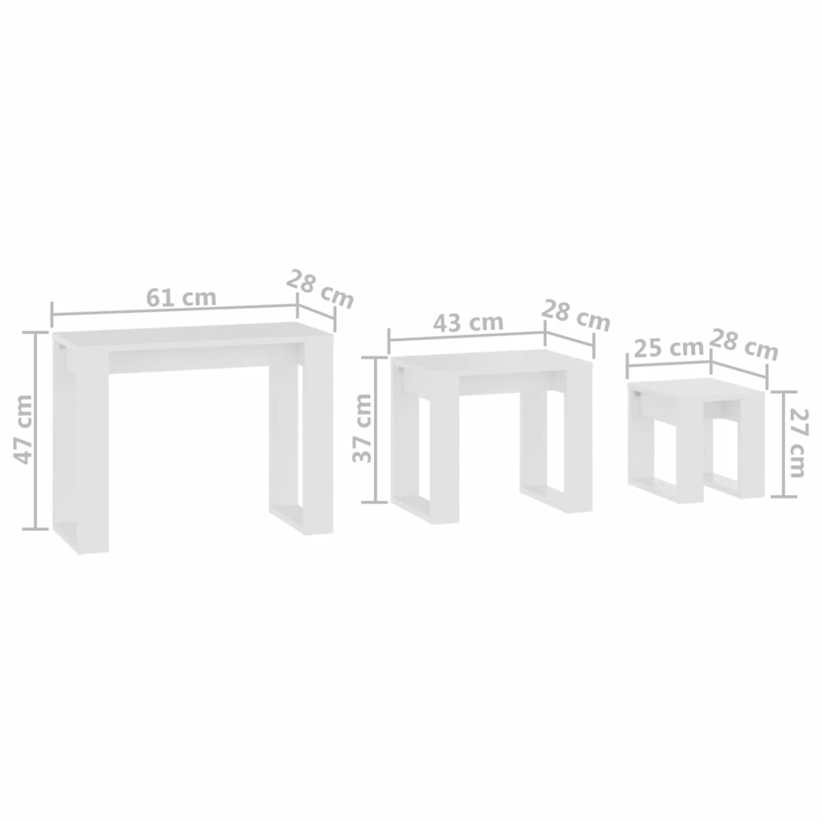 Mesa Nido de Madera de Ingeniería para Espacios Pequeños, Blanco, 3 Tamaños Distintos