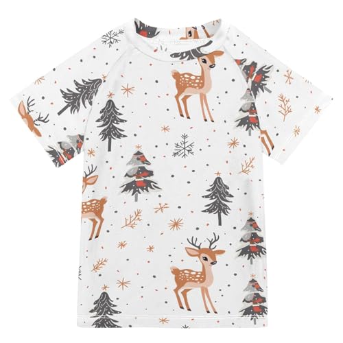 ALAZA Boys Rash Guard Swimming Shirt for Boys Short Sleeve Cute Deer UPF 50+ 5-6T