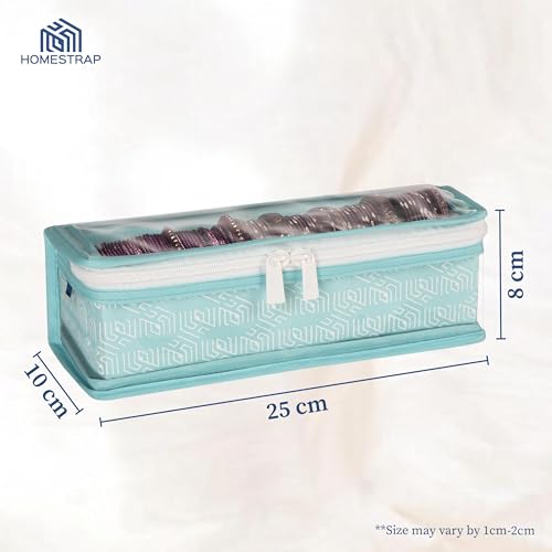 Image of HomeStrap Cotton Single Rod Bangle Box with Transparent Top | Waterproof, Dustproof Organizer for Bangles, Chudis, Bracelets, Watches & Jewellery | Compact Storage Organizer | Sea Green| Pack of 1