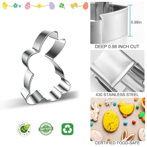 image for YomiFamily Easter Cookie Cutters Large Set of 6 - Egg, Chick, Carrot, 