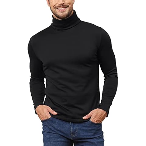 Remxi Mens Turtle Roll Neck Pullover Knit Jumper Warm Basic Tops Slim Fit Sweater Long Sleeve Funnel Cotton Wool Blend Black M Cover
