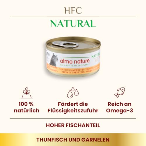 Almo Nature HFC Natural Katzenfutter nass -Thunfisch und Garnelen 24er Pack (24 x 70g)