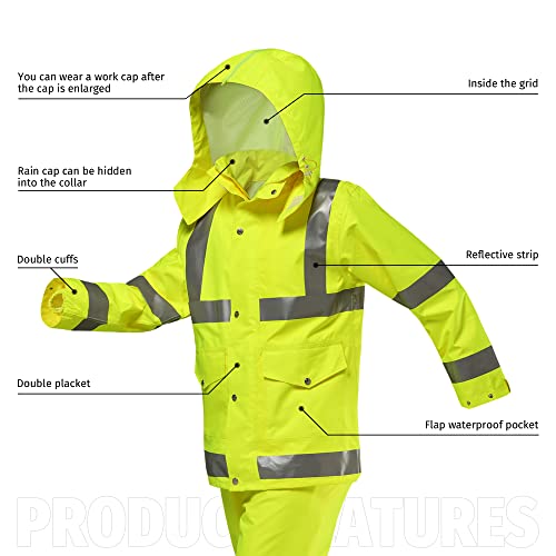 Icreek Safety Jacket For Men & Women Reflective Rain Jacket High Visibility Waterproof Raincoat Anti-Storm (Xl, Yellow) #TOP2