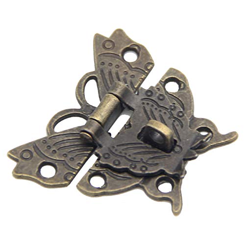 Image of 5Pcs Butterfly Latch Hasp Antique Brass Decorative Hasp Jewelry Wooden Box Hasp Latch Lock with Screws for Drawer Cabinet Jewelry Wooden Case Box Antique Bronze Lock, 50x43mm