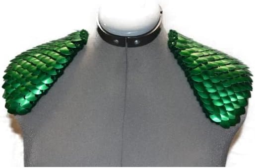 Scale Mail Epaulettes in Knitted Dragonhide Armor -Green