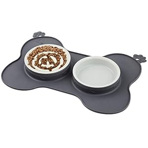 WD&CD Slow Feeder Hondenbak, Slow Eating Cat Feeder, 2 Pet Bowl Bowls en een antislip siliconen basis, geschikt voor kleine, middelgrote honden en katten, grijs klein