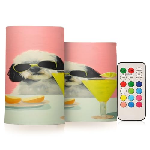 ALAZA Dog (44) Flickering Flameless Candles Battery Operated with Remote Timer,Tea Light Candles LED Pillar Votive Candles Set of 2 for Outdoor Indoor Decorations
