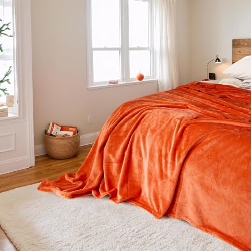Image of Amazing Super Soft Double Bed Woollen Quilt Cover, 310TC Warm Duvet Cover, Woolen Duvet Cover /Rajai Cover /Blanket Cover /Quilt Cover King Size=90x100 Inches, Winter Blanket Cover (Orange)