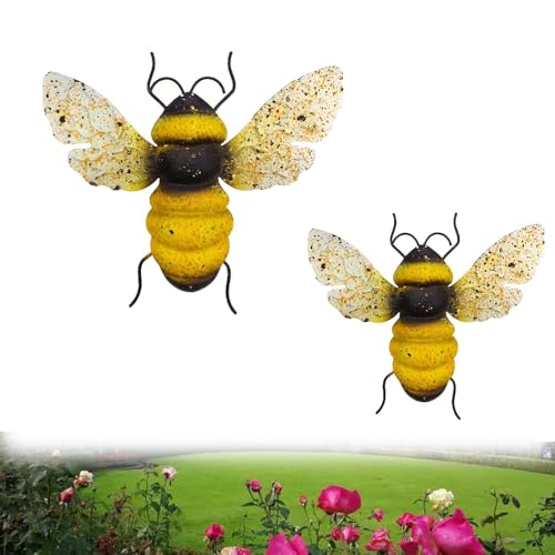 CHICBI Metal Bee for Garden Decor,Indoor Hanging Wall Decorations,Iron Art Wall Decoration,Outdoor Patio Lawn Yard Backyard Decor,Bee Statue Gift for Gardening Enthusiasts