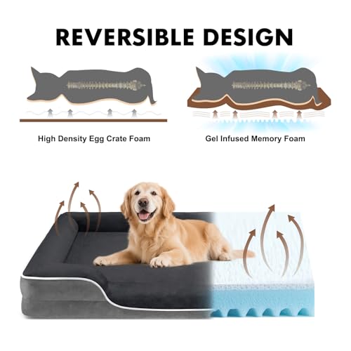 Image of NEWBULIG Orthopedic Dog Beds, Extra Large Sized Dog Couch Beds with Anti-Slip, Foam Sofa for Indoor Cats, Soft Fluffy Surface, 42x32 Inch, Grey