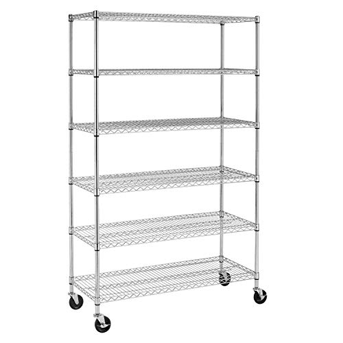 Image of BestOffice | 6-Tier Wire Storage Shelves with Wheels | 18x48x78 | Chrome | Adjustable Racks | Heavy-Duty Metal Shelf, Holds Upto 600 lbs | No-Tool Assembly | Ideal for Home & Garage Shelving