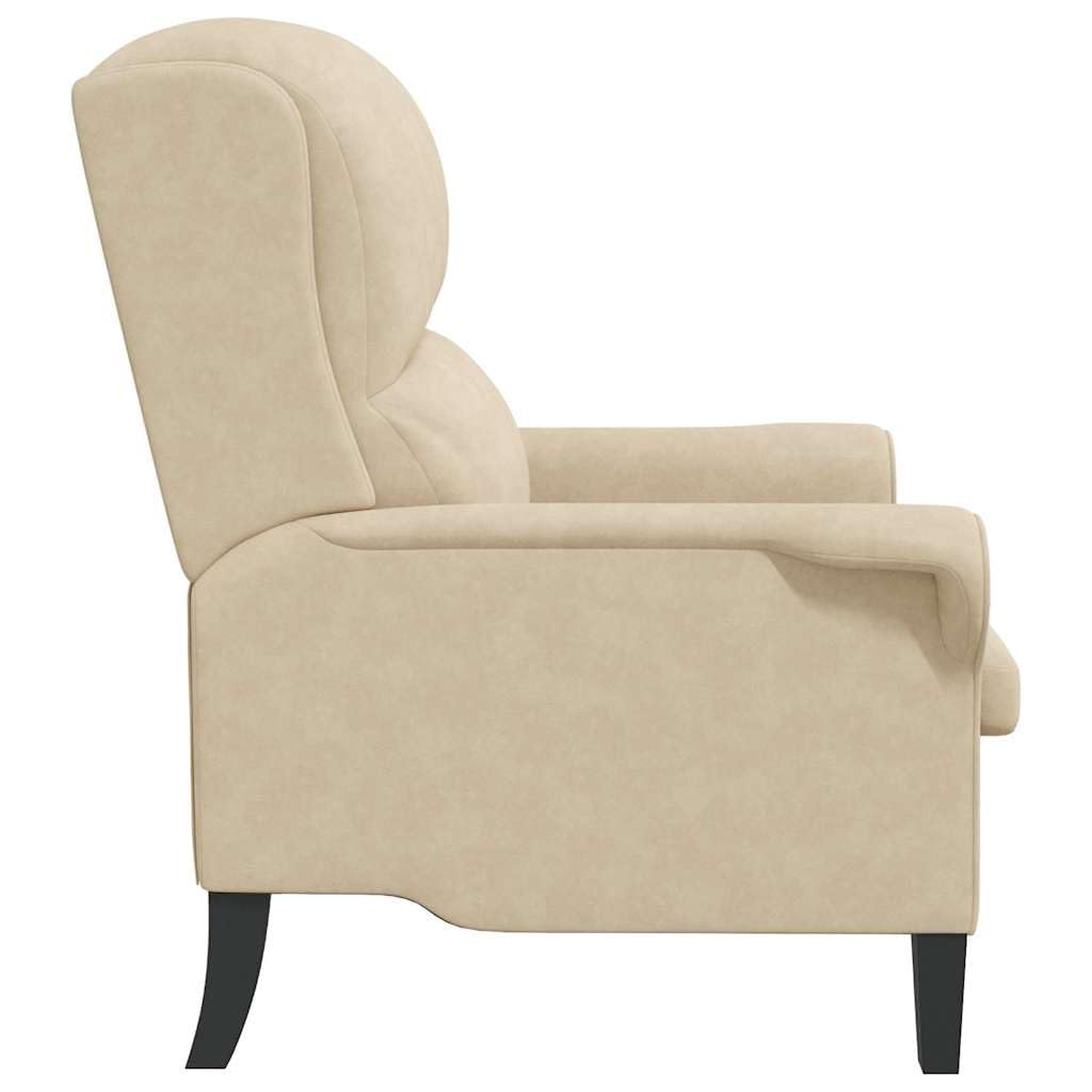 Sillón de microfibra color crema, 76 x 94 x 102 cm, con marco de madera, sillón tapizado para salón, sillón de lectura y sillón de relax, cómodo sillón orejero con acolchado ergonómico