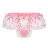 Evankin Men's Lace Thong Valentines Gag Gift Funny Underwear Sexy and Fun Nightclub Show Hip Off Sissy Satin Tee Underwear for Role Play(Pink,L)