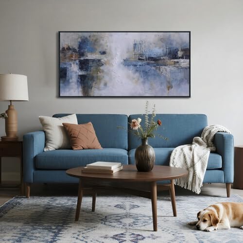 Image of AJAZIKO Abstract Canvas Wall Art, Blue Wall Art for Living Room Modern Artwork for Walls, Pictures for Above Bed, Large Decor for Bedroom and Office Contemporary Wall Decor 29x58IN