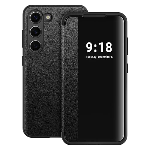 Coque Samsung S23 transparente premium fine à clapet noir