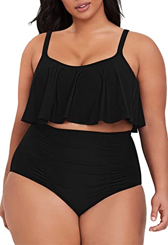 Viottiset Damen Übergröße 2-Teiliges Tankini-Set Bauchkontrolle Rüschen...